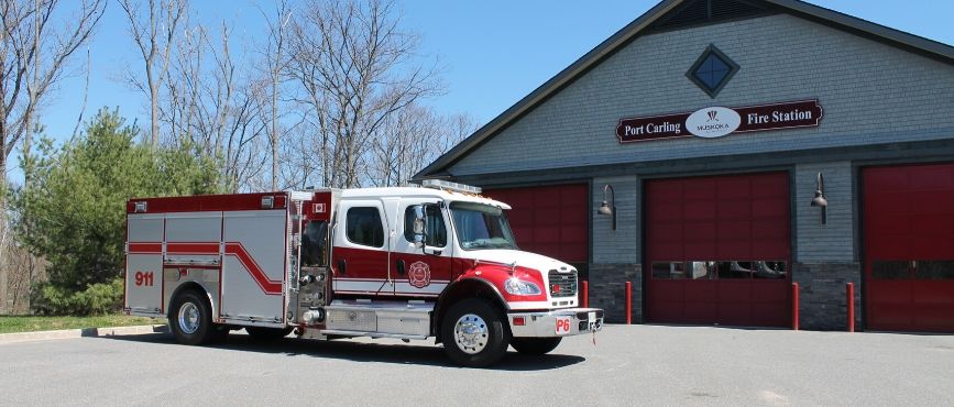 fire truck in front of Port Carling station