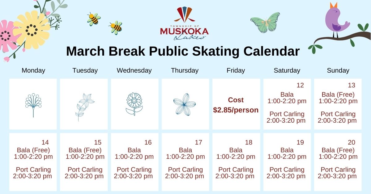 calendar for march break public skating times