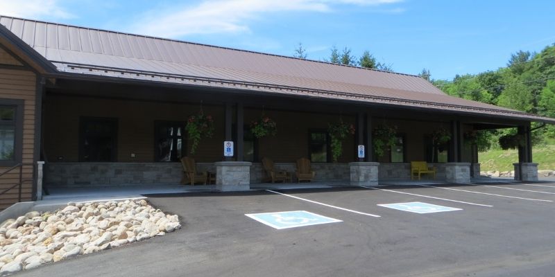 looking at building from parking lot