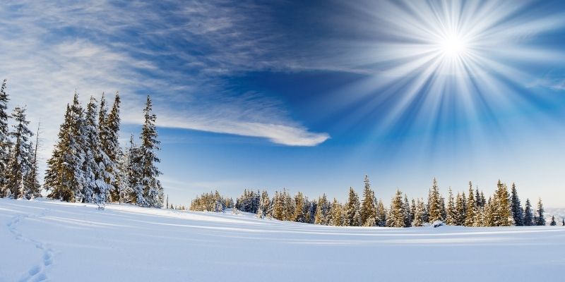 winter sunset reflecting on snow