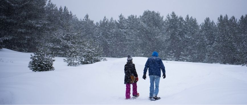 two people snowshoeing