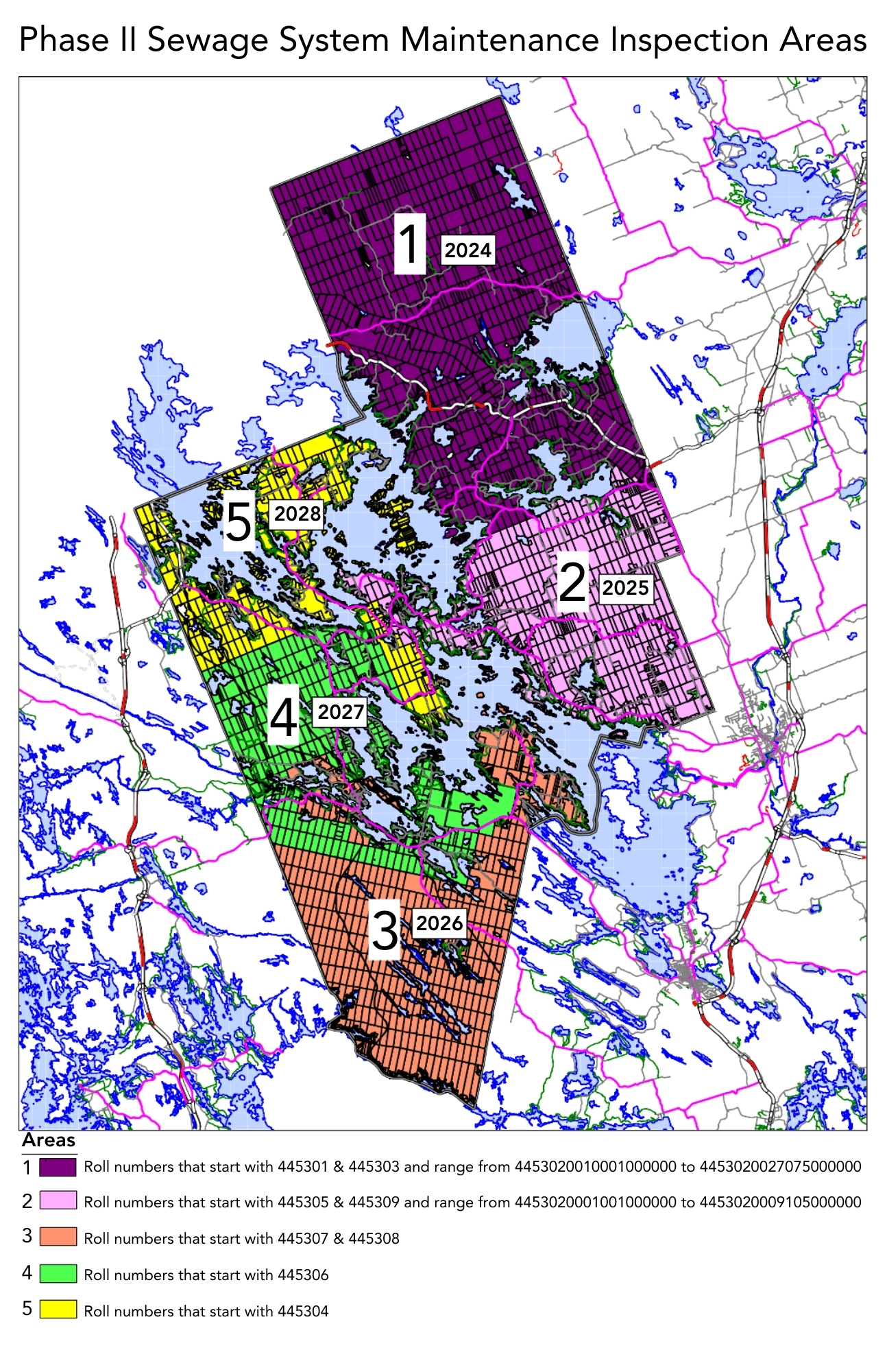 Map of phase 2 sewage system maintenance inspection areas