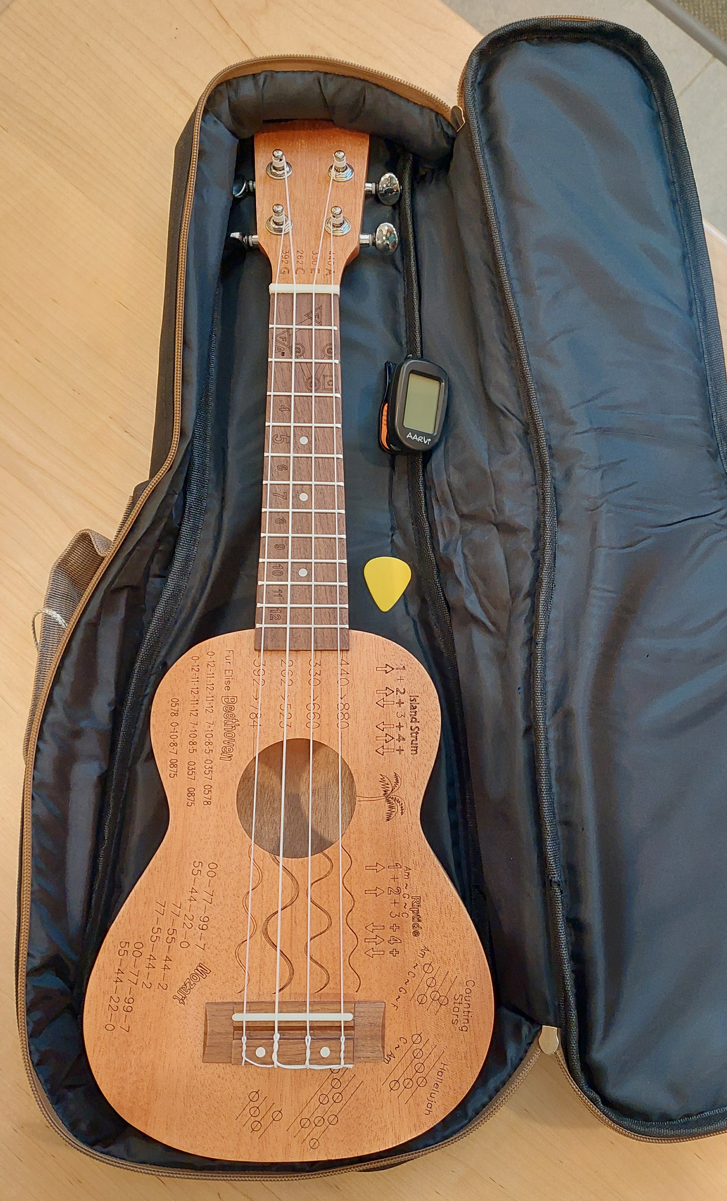 21" Soprano Ukelele in opened case.