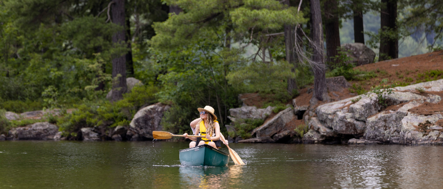 People canoeing on a lake