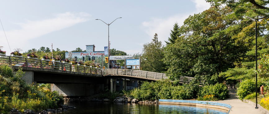 Port Carling waterfront with the bridge in front of the Wall Mural