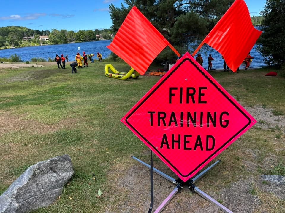 Emergency sign with Fire Training Ahead