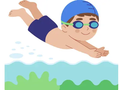 Animated graphic of a kid swimming