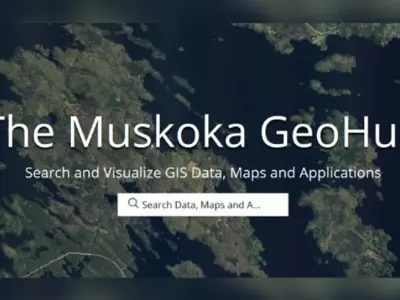 The Muskoka GeoHub - screenshot of the main page and logo