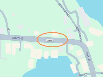 map of port carling with construction area circled on medora st